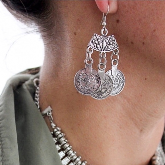 $8 SALE! Antiqued Silver Tibetan Coin Earrings - Picture 7 of 8